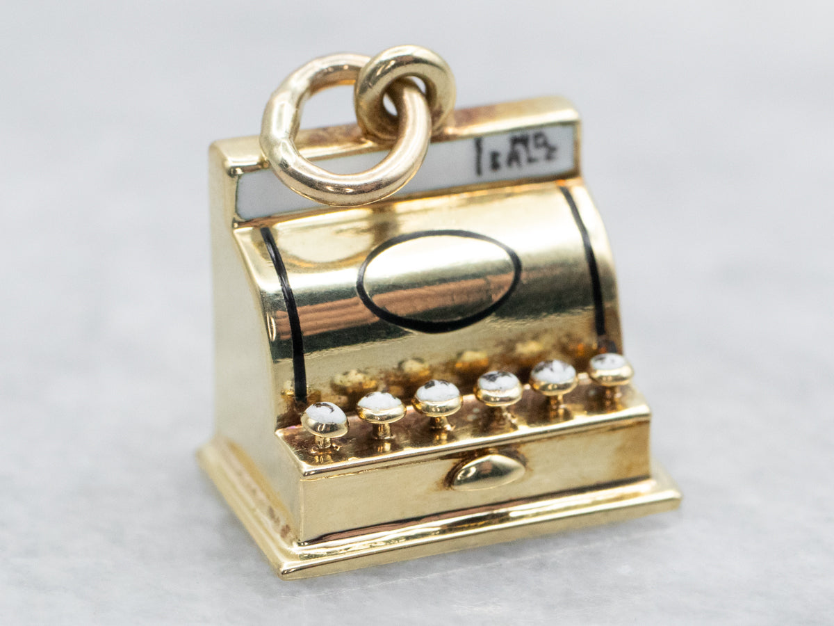 Vintage Gold and Enamel Cash Register Charm