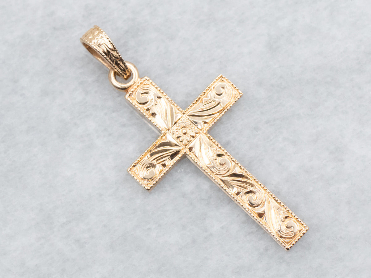 Vintage Gold Engraved Cross