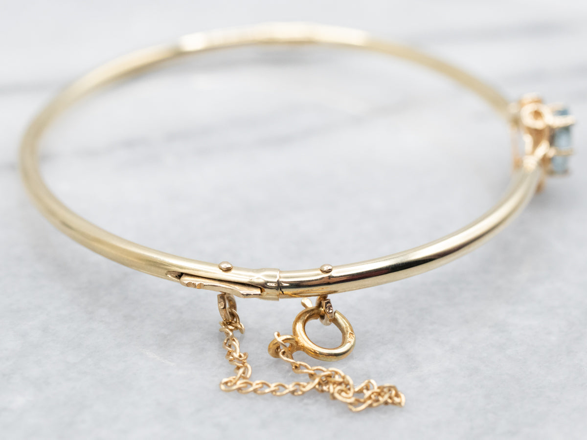 Gold Aquamarine Hinged Bangle Bracelet