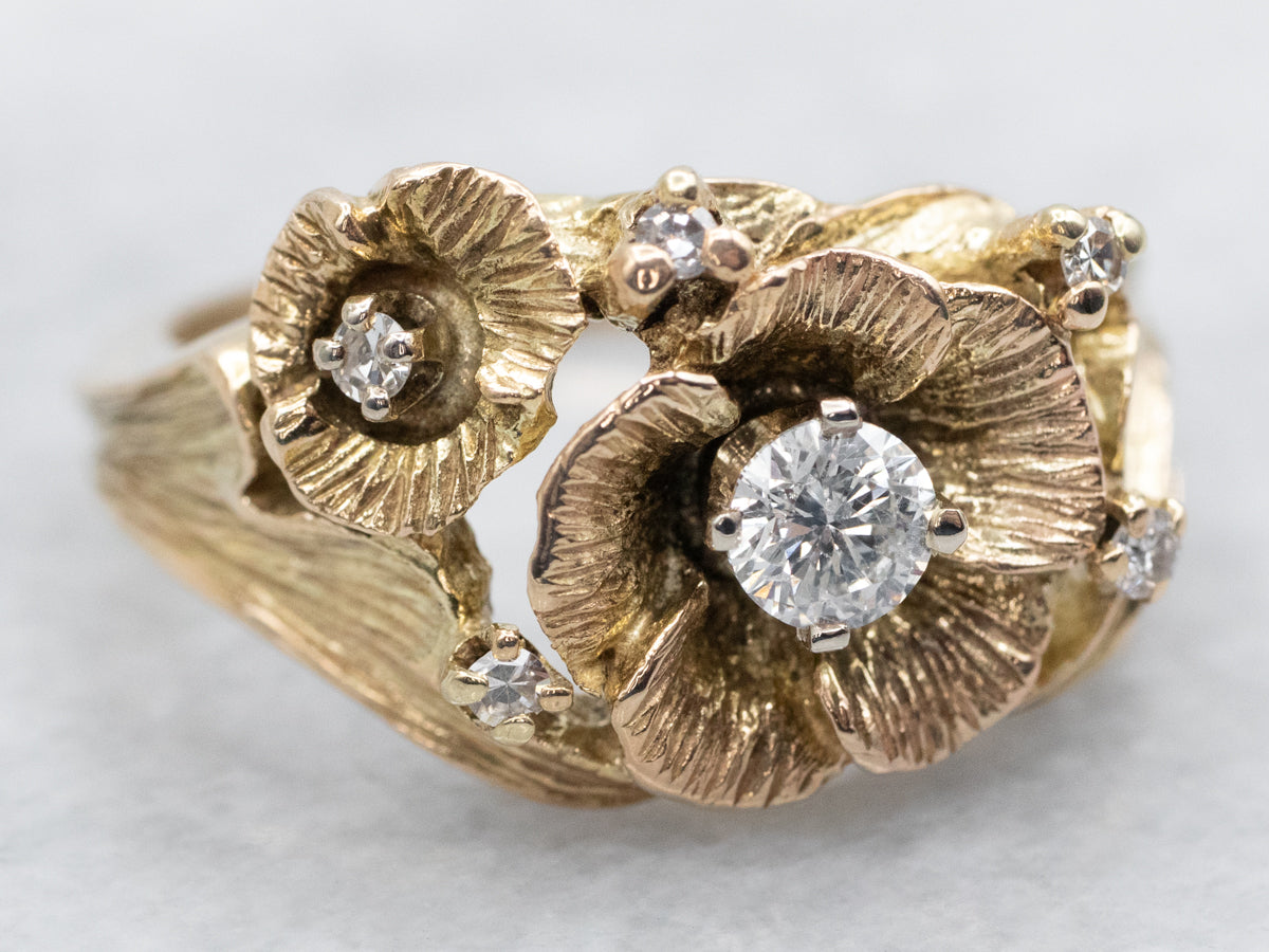 Vintage Gold Diamond Flower Ring