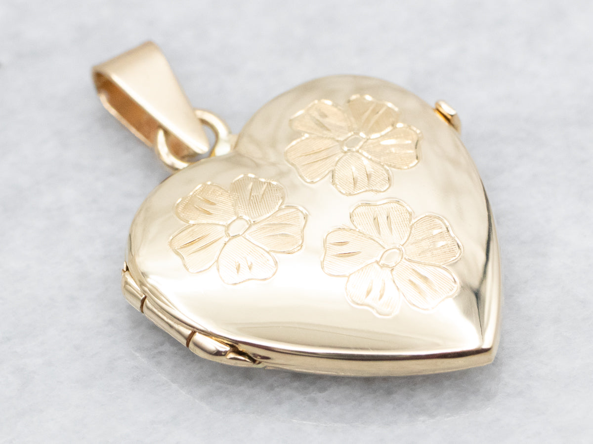 Vintage Gold Floral Heart Shaped Locket