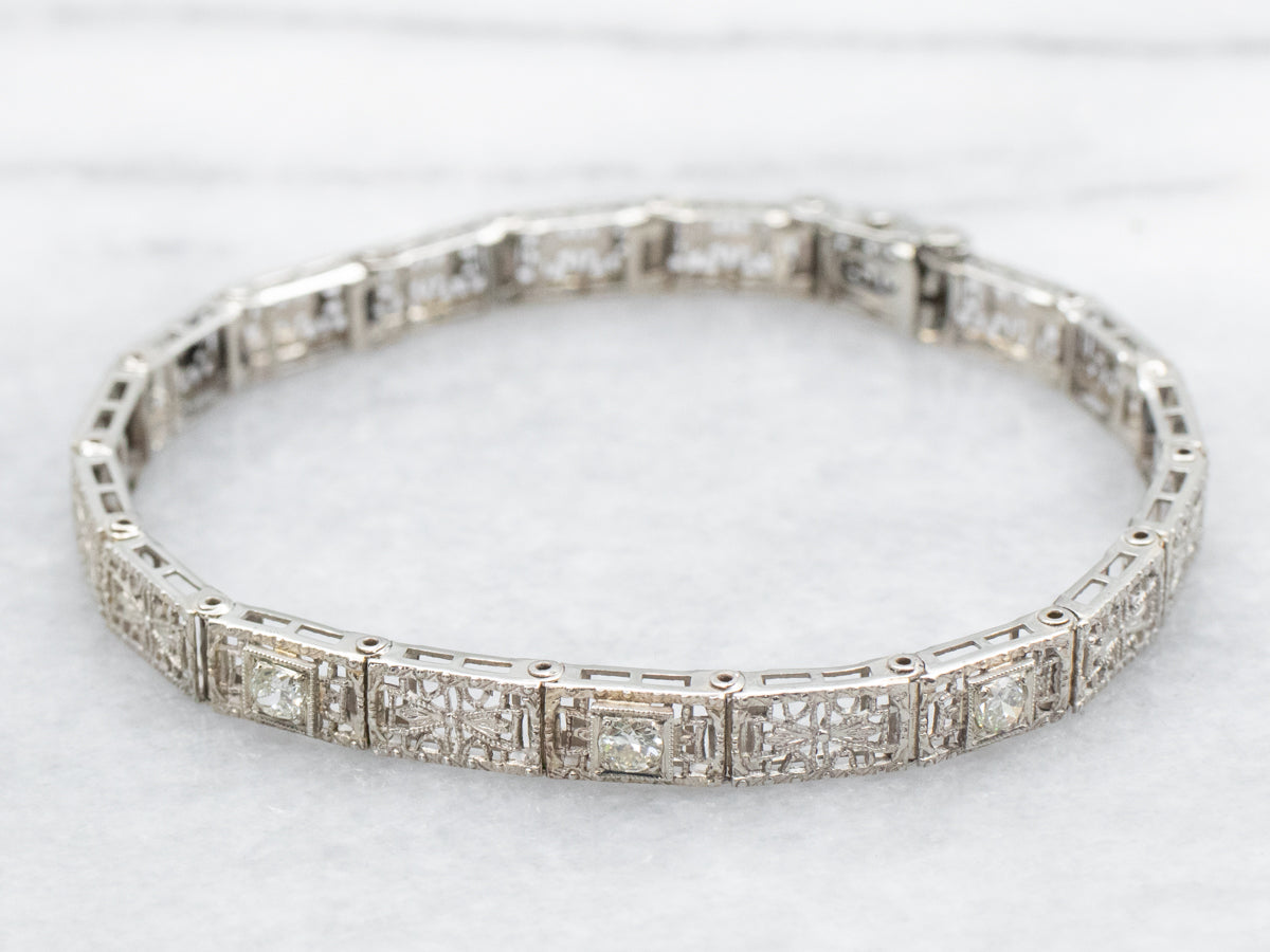 Art Deco European Cut Diamond Filigree Bracelet