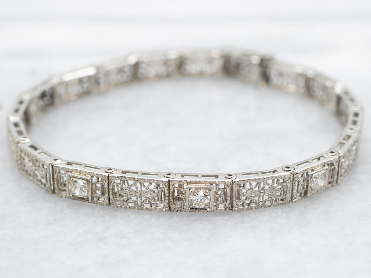 Art Deco European Cut Diamond Filigree Bracelet