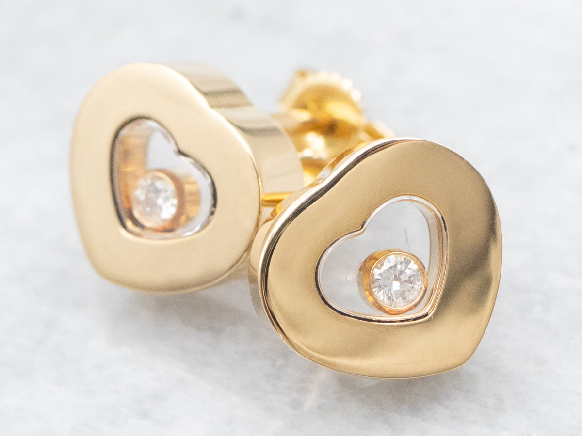 Modern 18-Karat Gold Heart Shaped Diamond Stud Earrings