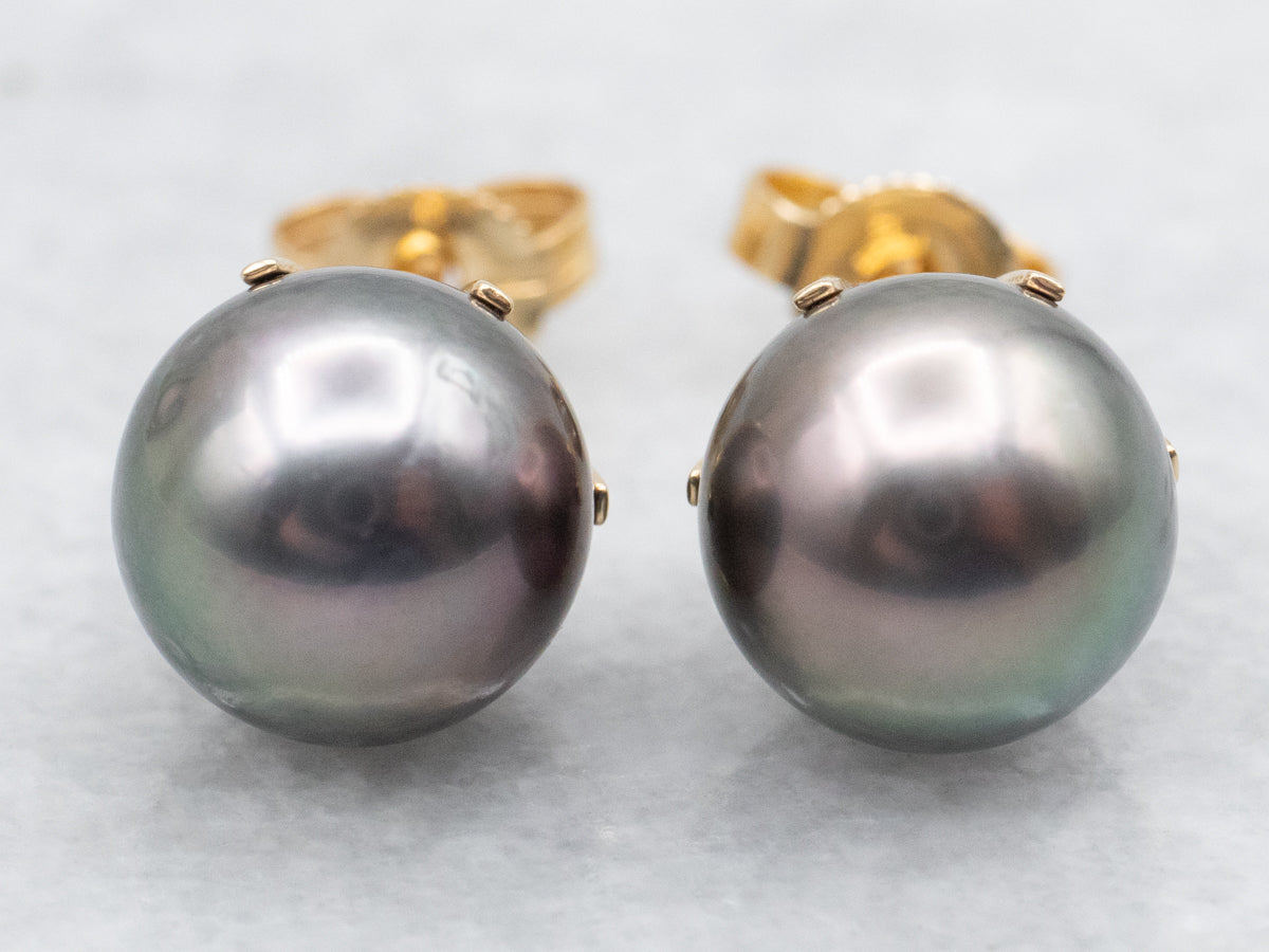 Indigo Grey Pearl Stud Earrings