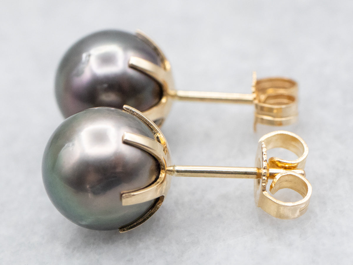 Indigo Grey Pearl Stud Earrings