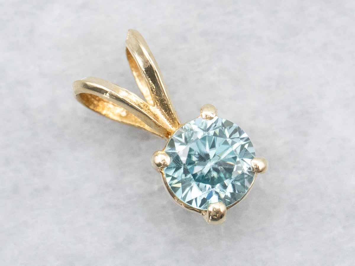 Round Cut Blue Zircon Solitaire Pendant