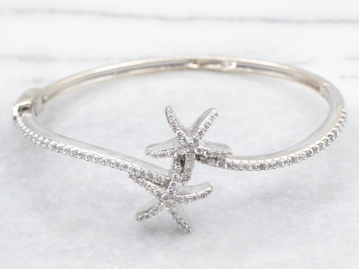 Diamond Starfish Bypass Bangle Bracelet