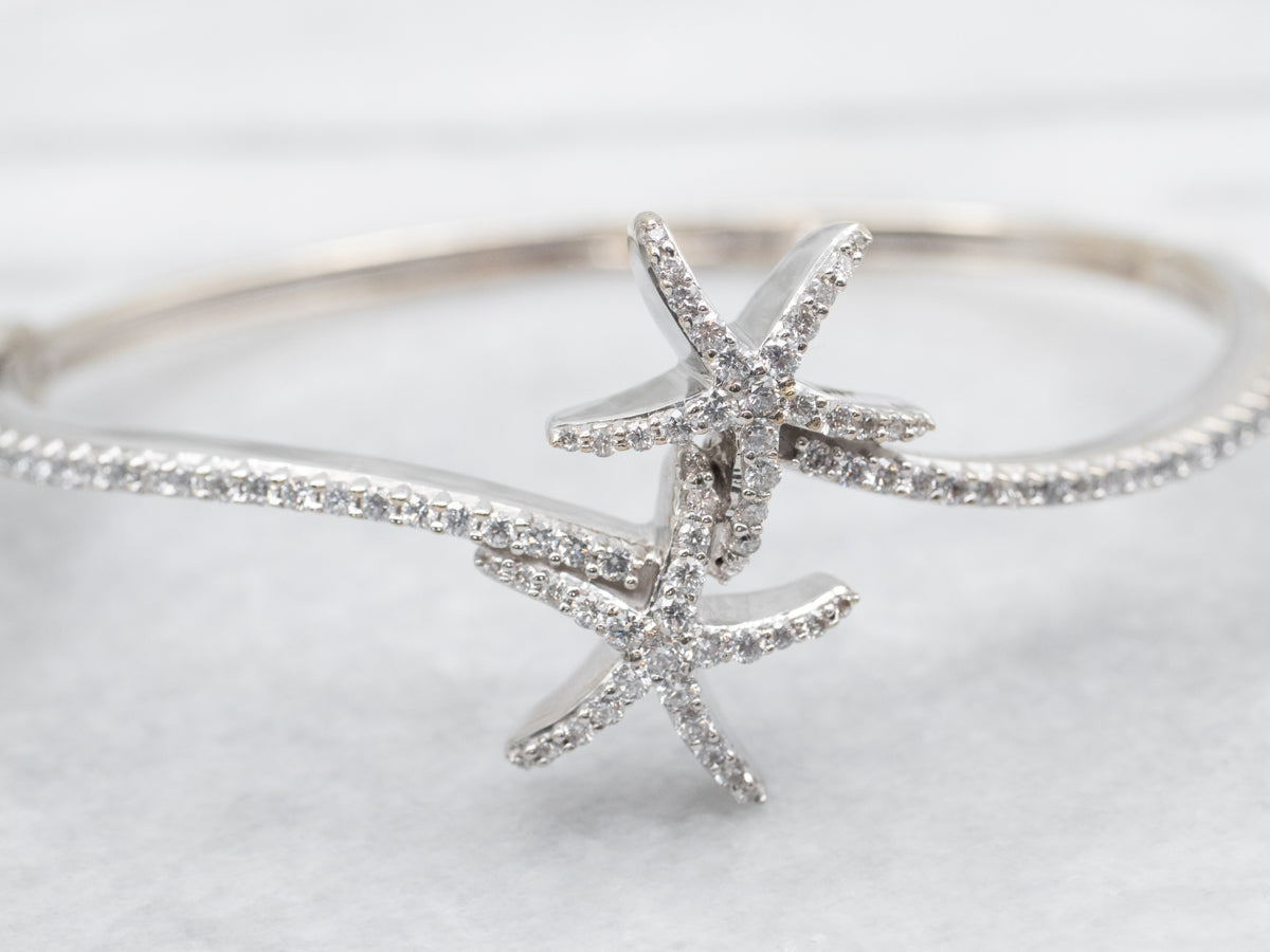 Diamond Starfish Bypass Bangle Bracelet