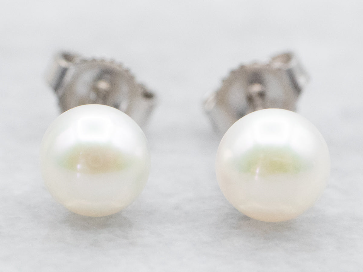 White Gold Saltwater Pearl Stud Earrings