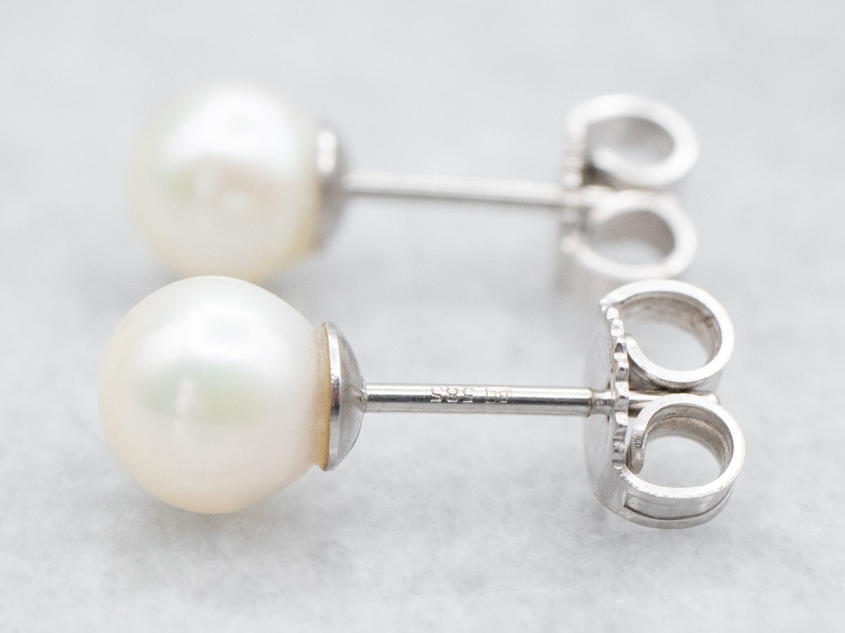 White Gold Saltwater Pearl Stud Earrings