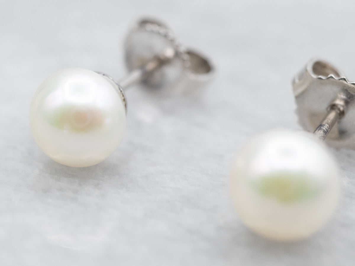 White Gold Saltwater Pearl Stud Earrings