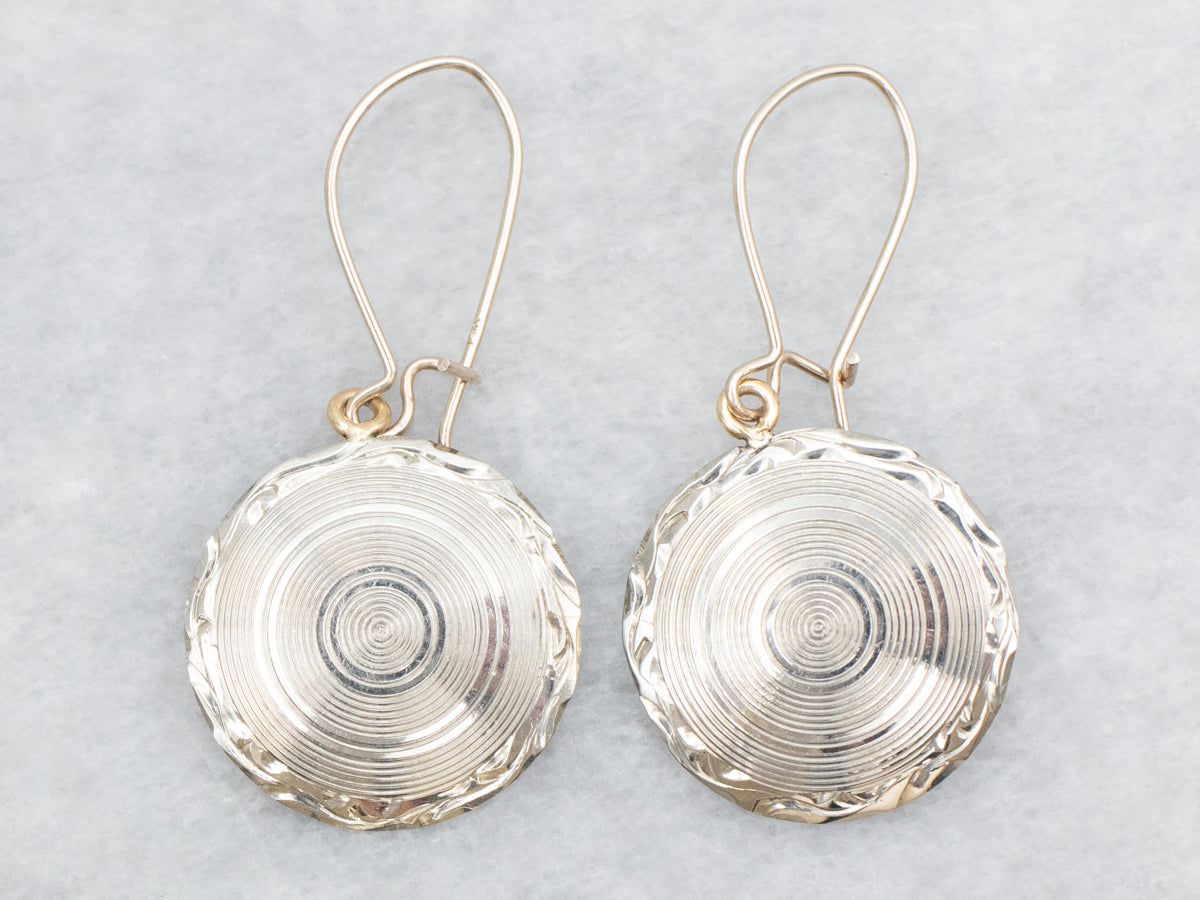 White Gold Round Cufflink Conversion Drop Earrings