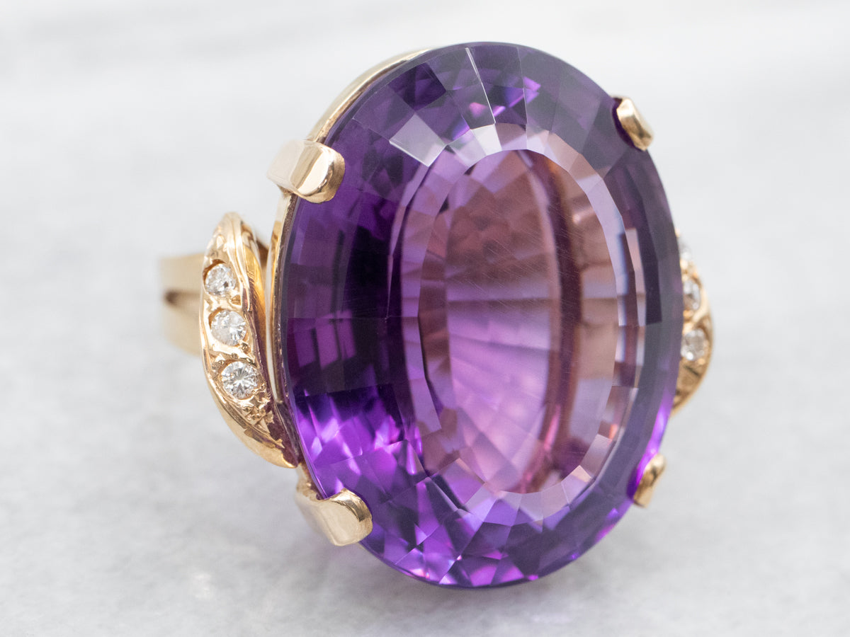 Bold Fancy-Cut Amethyst and Diamond Cocktail Ring