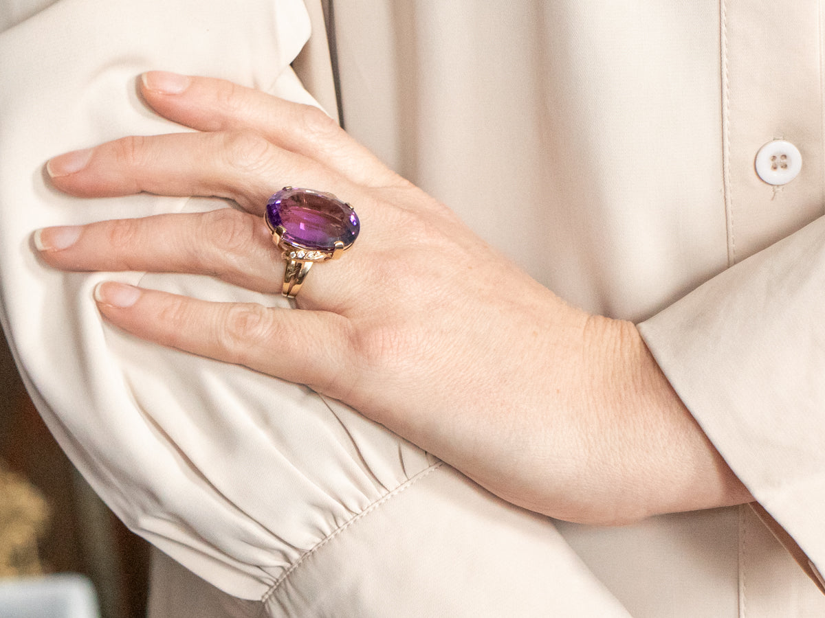 Bold Fancy-Cut Amethyst and Diamond Cocktail Ring