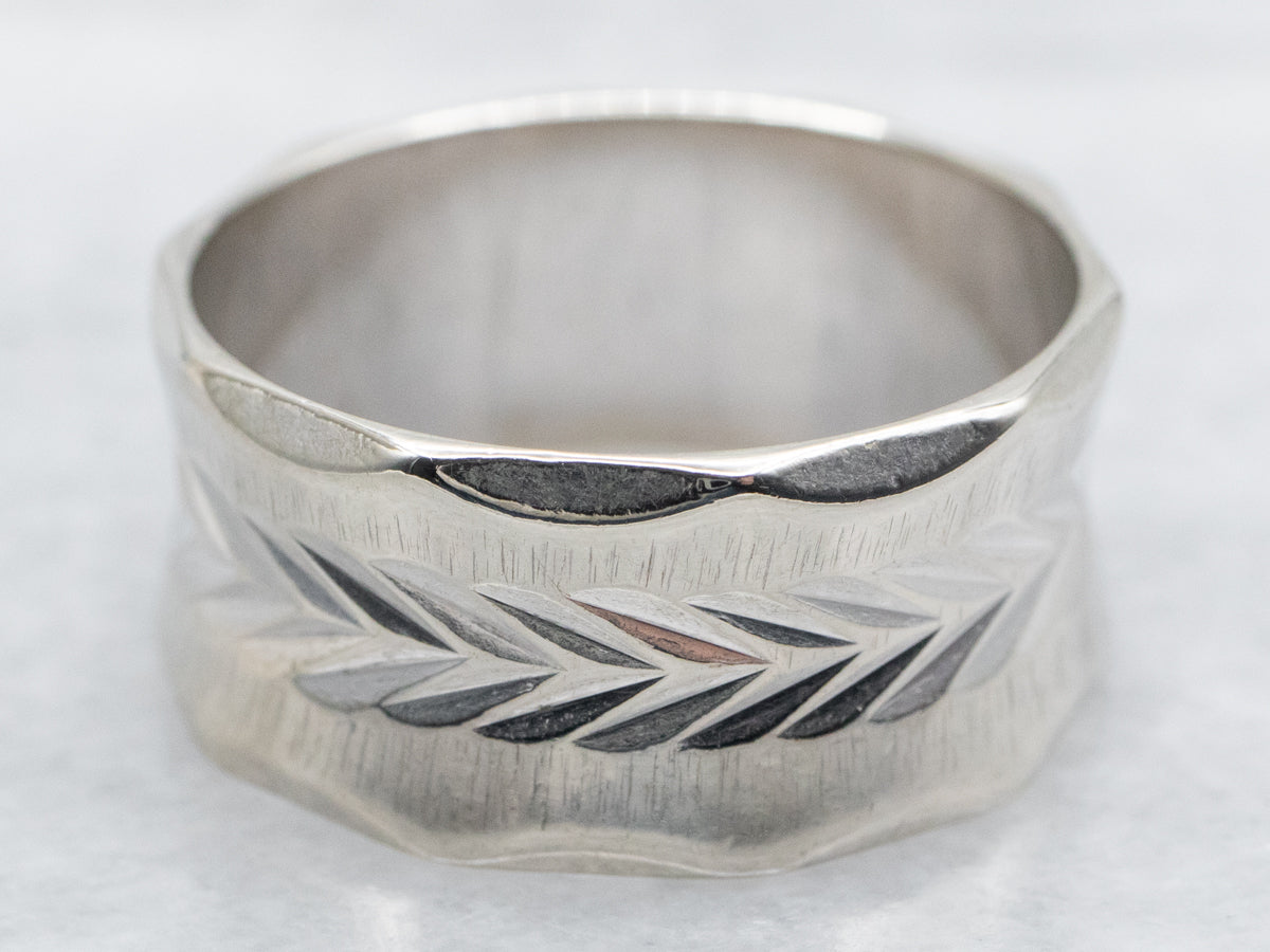 Wide White Gold Wheat Pattern Band