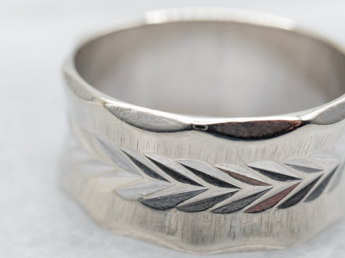 Wide White Gold Wheat Pattern Band