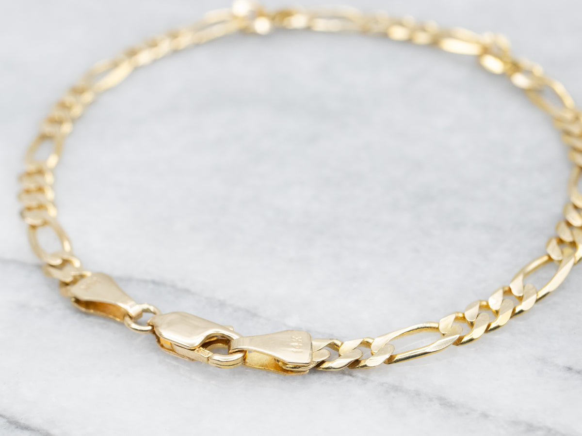 Yellow Gold Figaro Chain Bracelet with Lobster Clasp