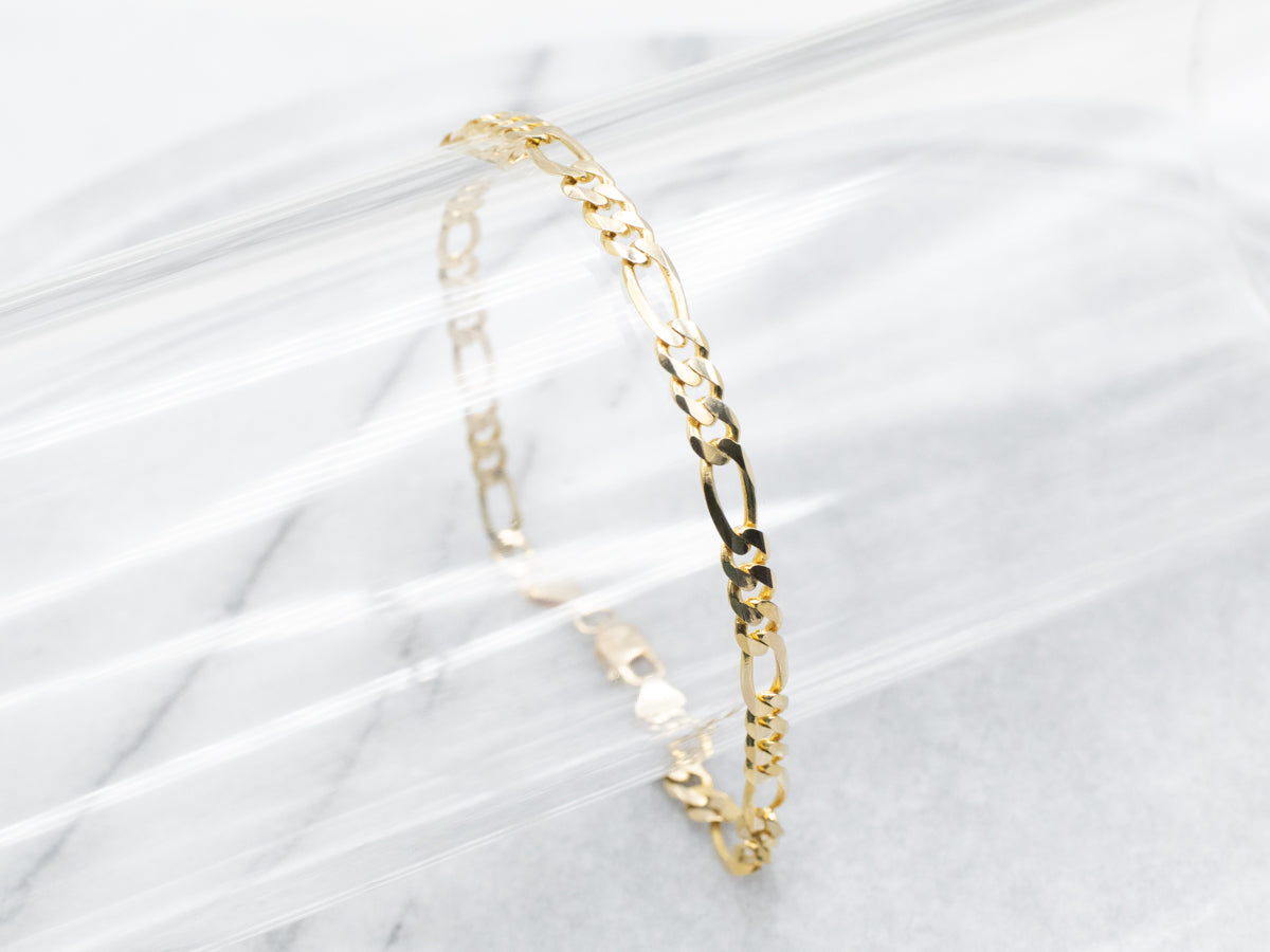 Yellow Gold Figaro Chain Bracelet with Lobster Clasp