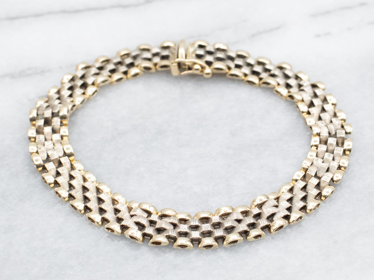 Two Tone Gold Mesh Link Chain Bracelet with Box Clasp