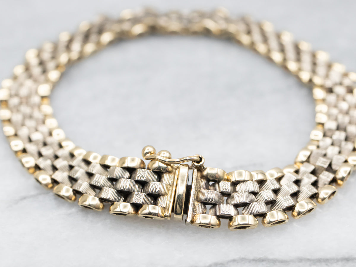 Two Tone Gold Mesh Link Chain Bracelet with Box Clasp