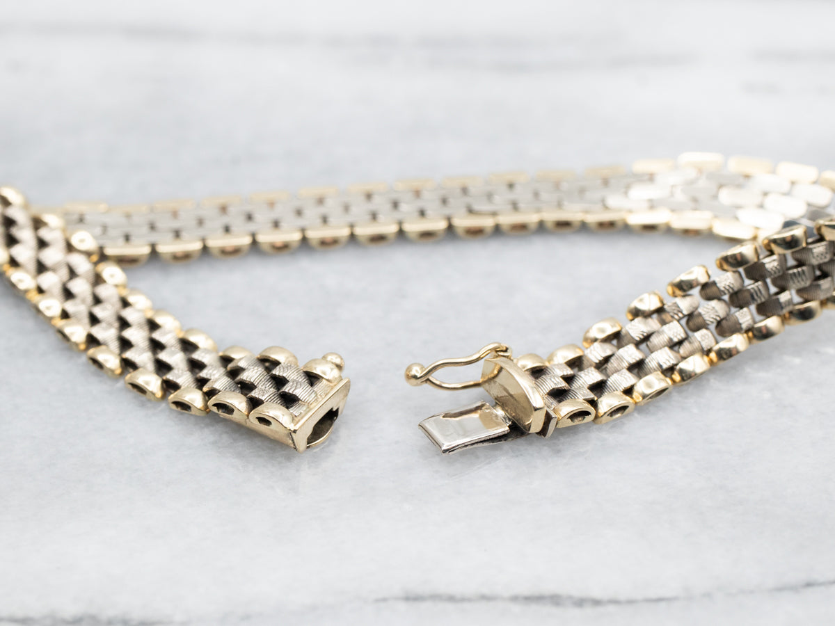 Two Tone Gold Mesh Link Chain Bracelet with Box Clasp