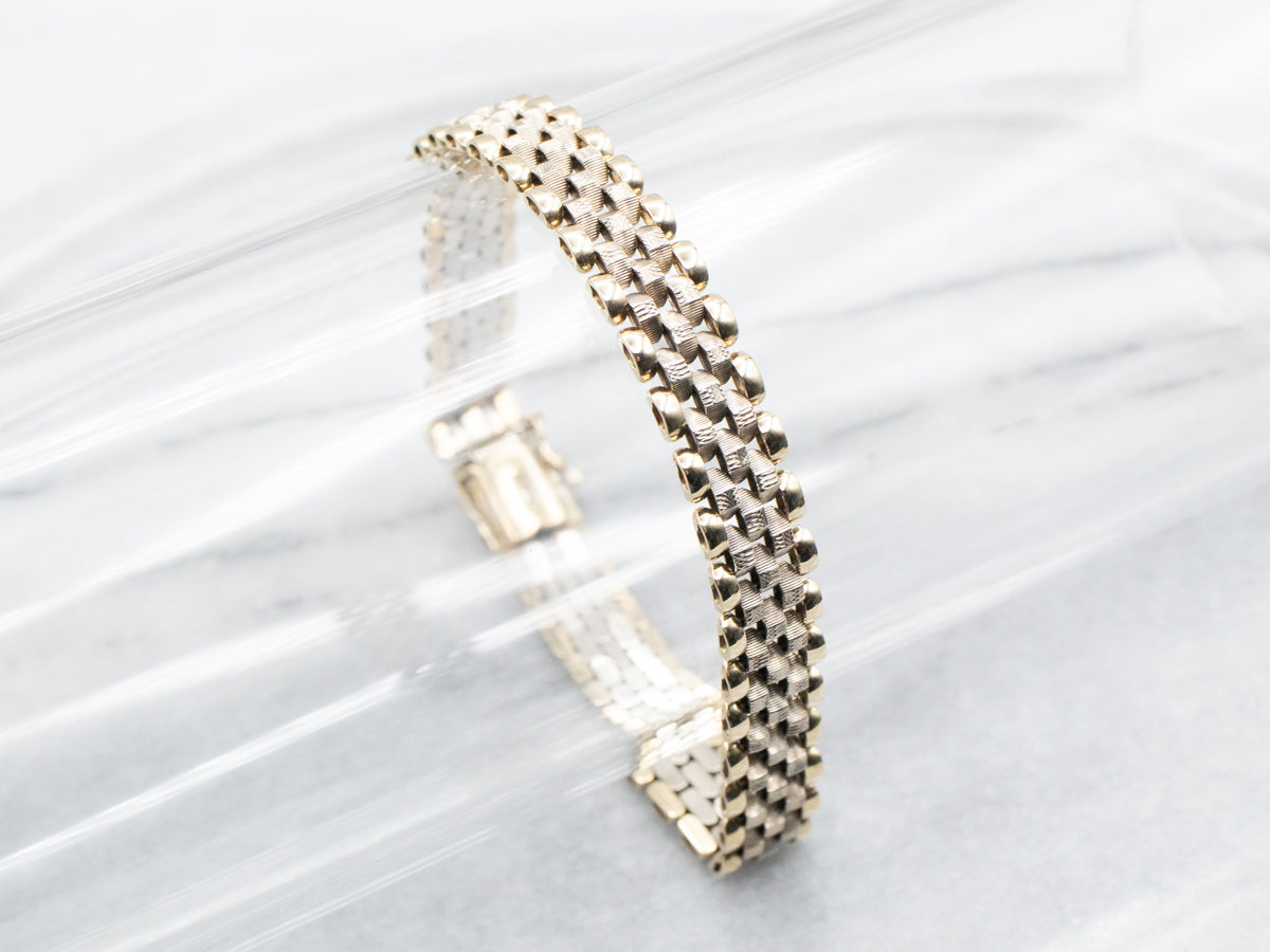 Two Tone Gold Mesh Link Chain Bracelet with Box Clasp