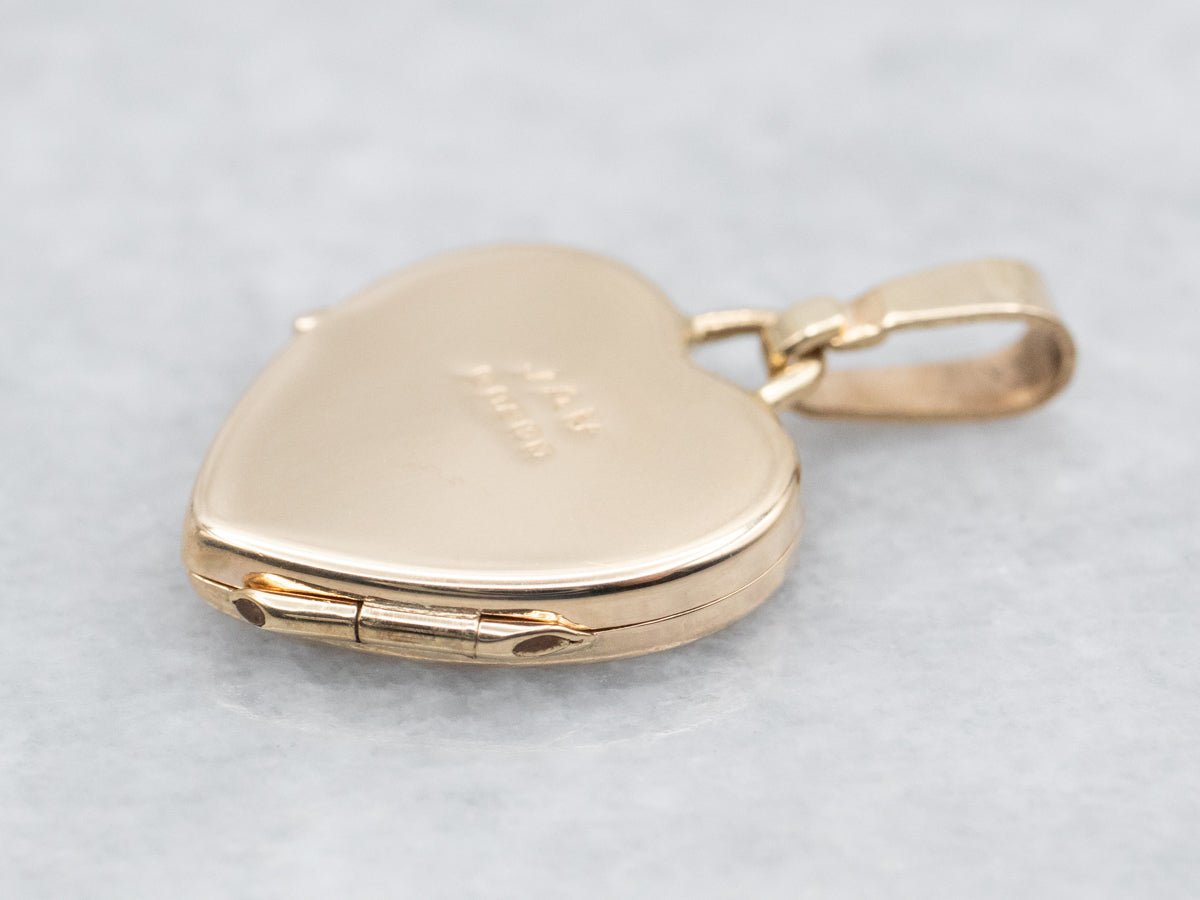 Yellow Gold Etched Heart Shaped Locket