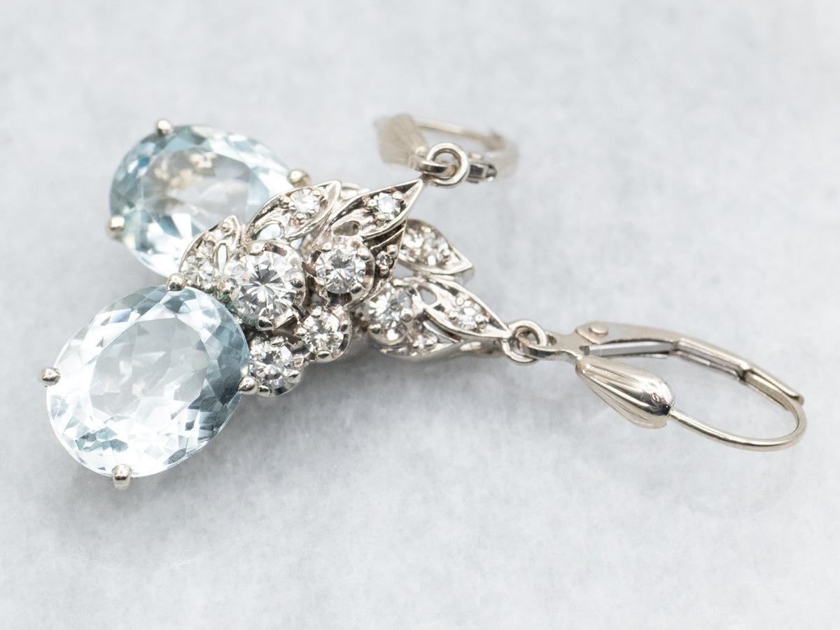 Blue Topaz and Diamond Drop Earrings