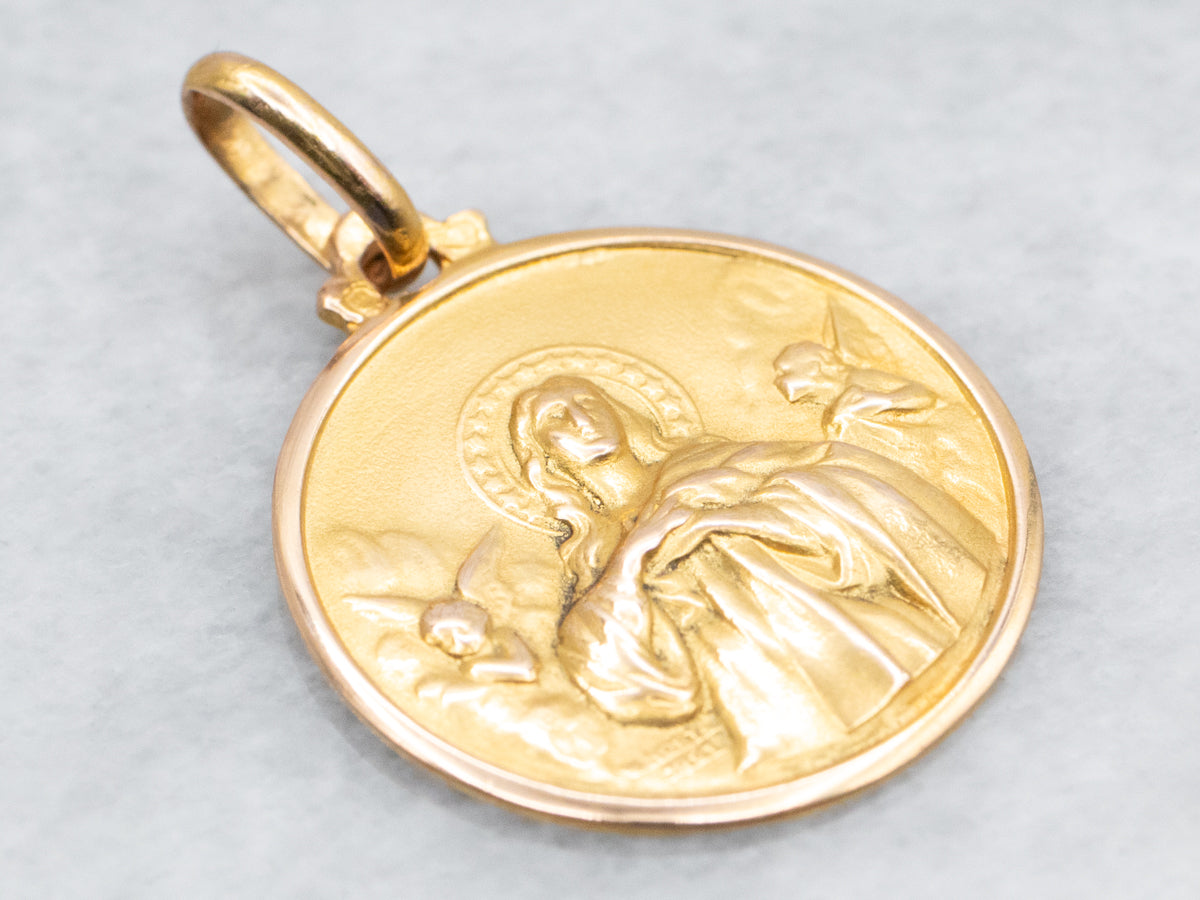 Vintage Religious Medal Disc Pendant