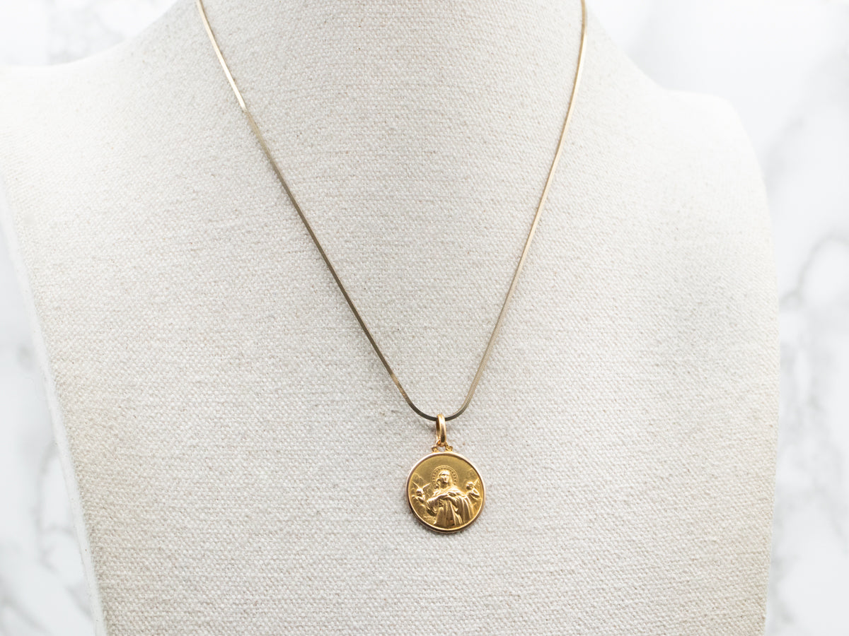 Vintage Religious Medal Disc Pendant