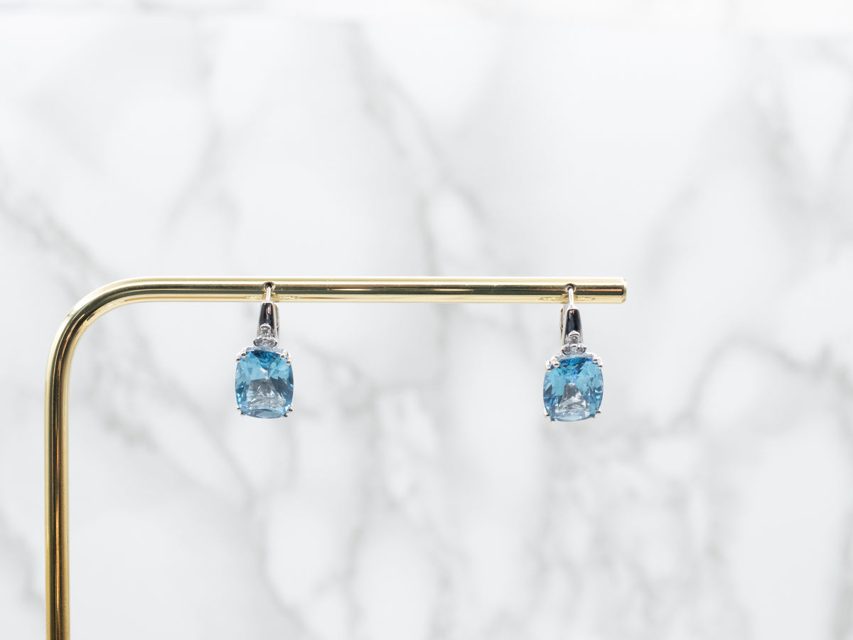 Modern Blue Topaz and Diamond Drop Earrings