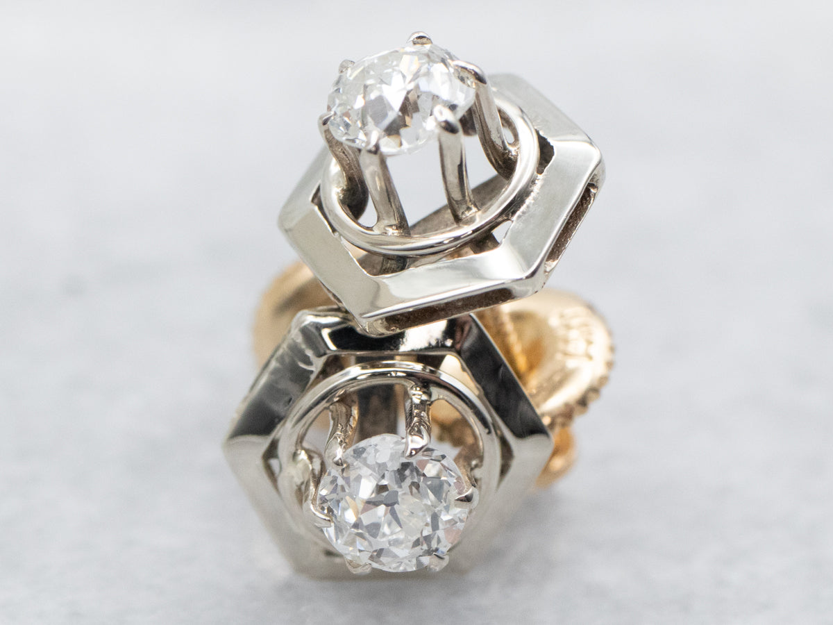 Old Mine Cut Diamond Hexagonal Stud Earrings