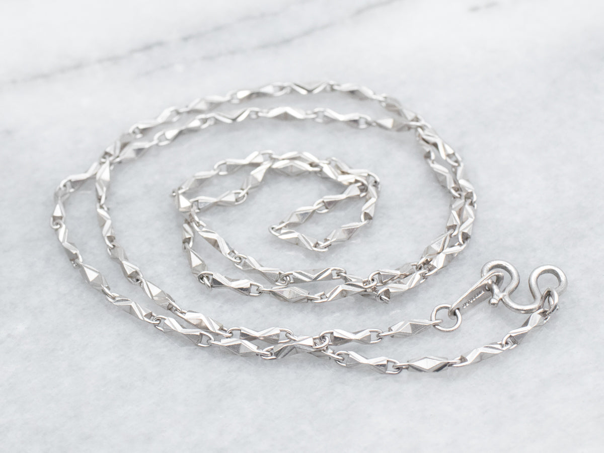 Platinum Etched Bar Link Chain with Hook Clasp