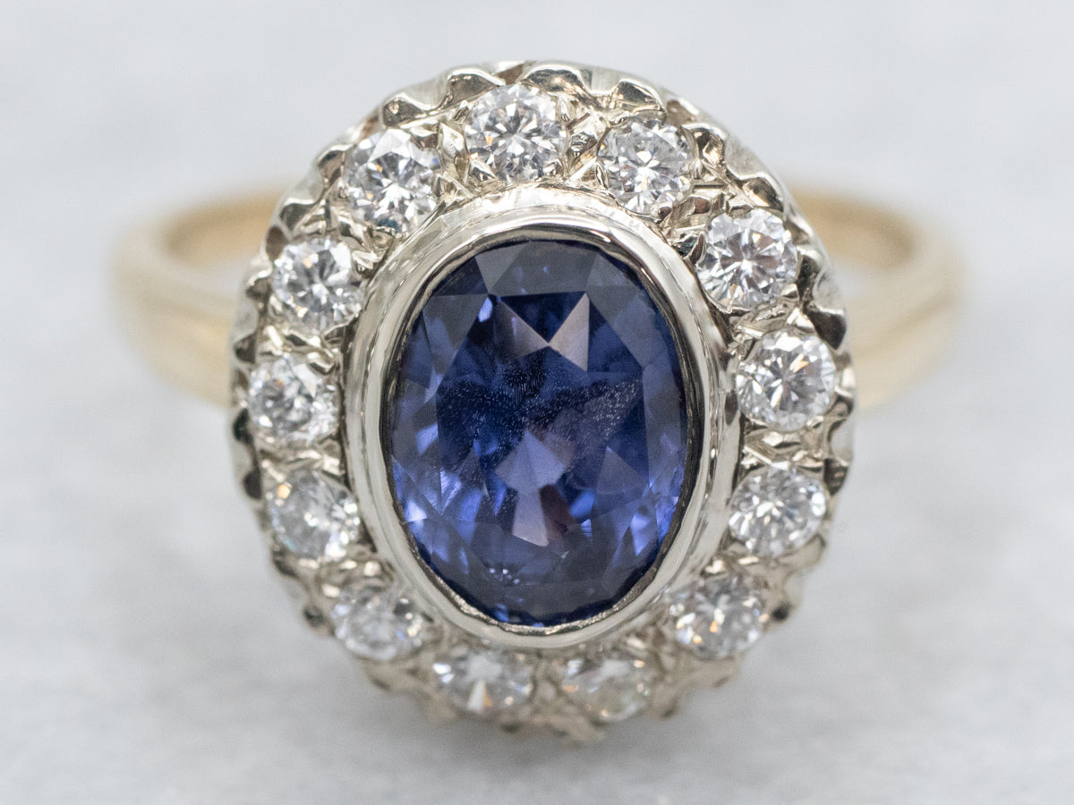 Sapphire Engagement Ring with Diamond Halo