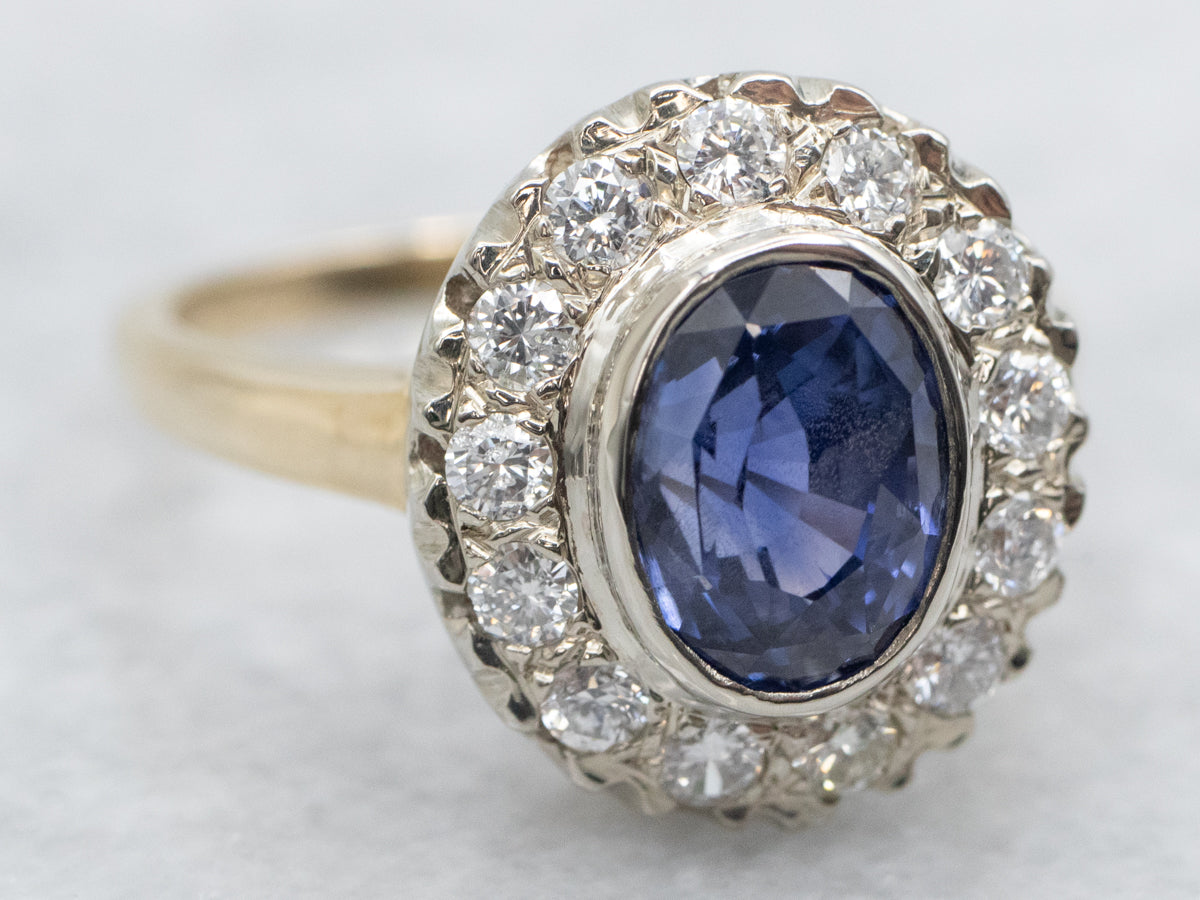 Sapphire Engagement Ring with Diamond Halo