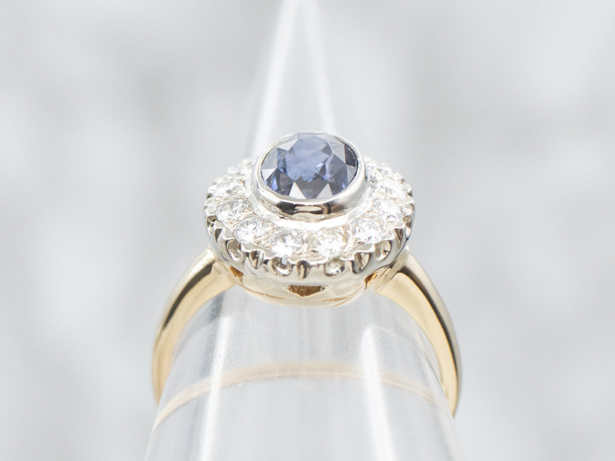 Sapphire Engagement Ring with Diamond Halo