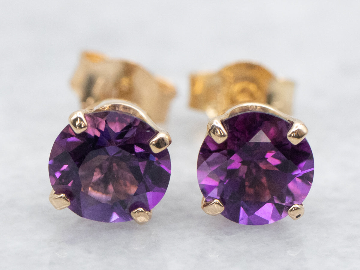 Round Cut Amethyst Stud Earrings