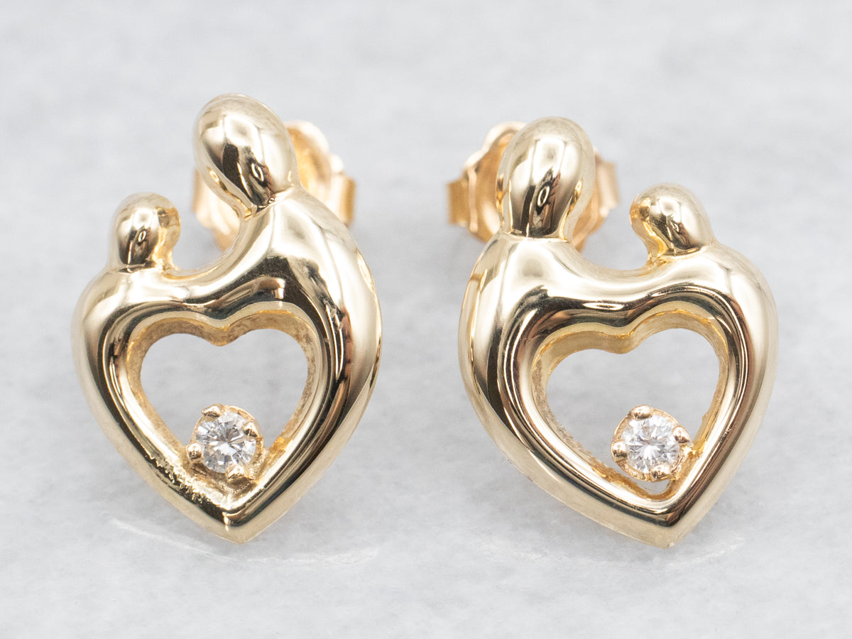 Mother and Child Stud Earrings with Diamond Accent