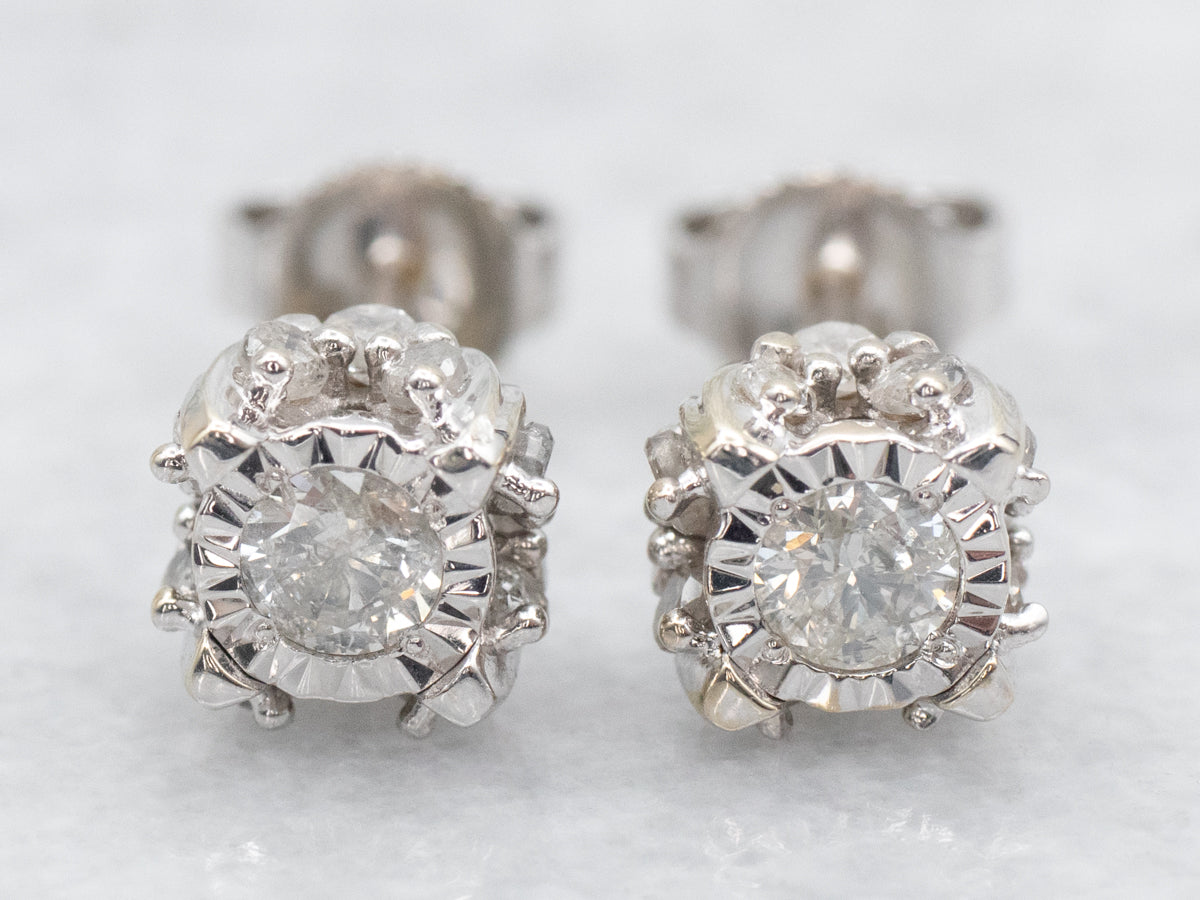 White Gold Diamond Stud Earrings with Diamond Accents