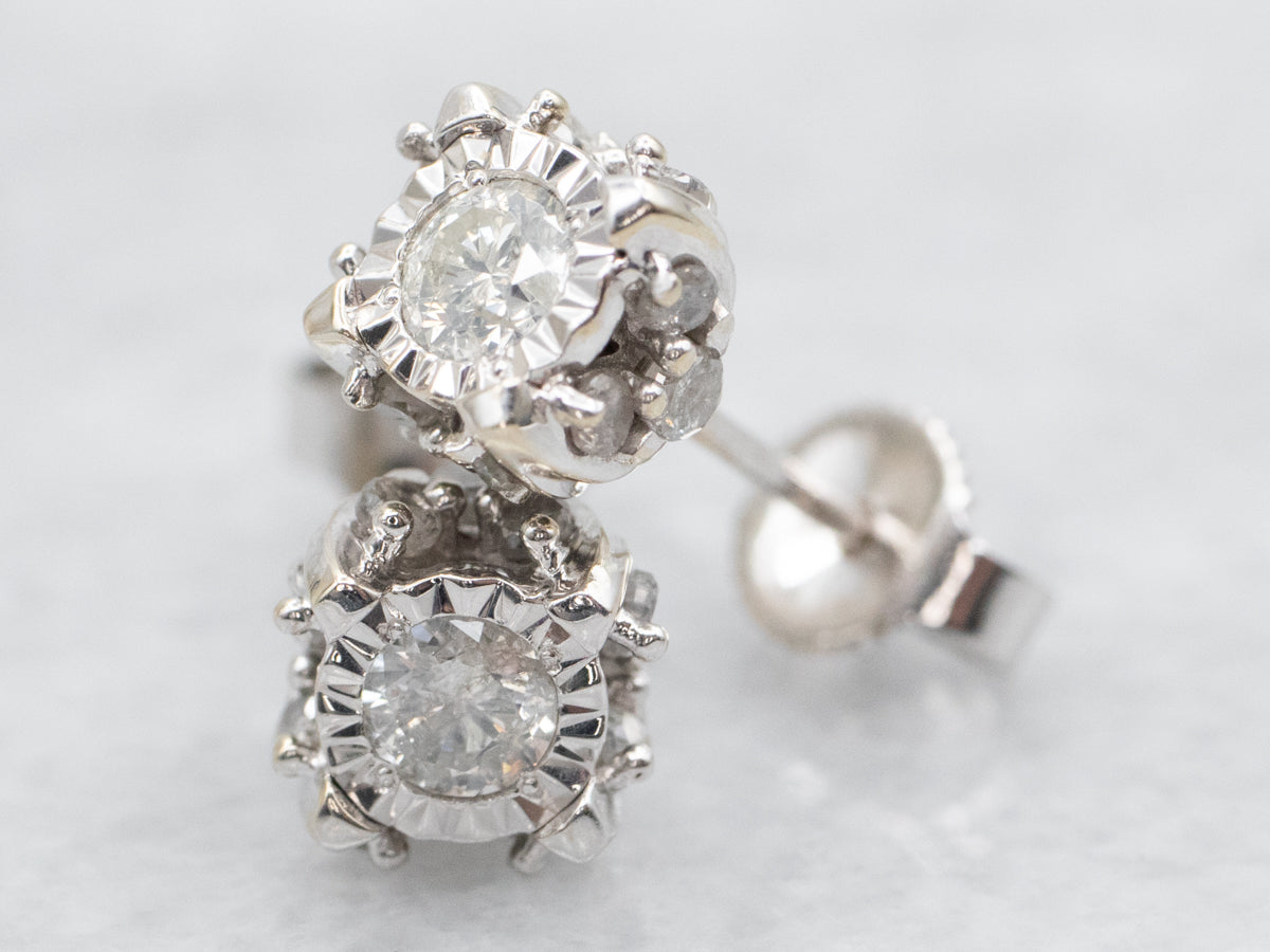 White Gold Diamond Stud Earrings with Diamond Accents