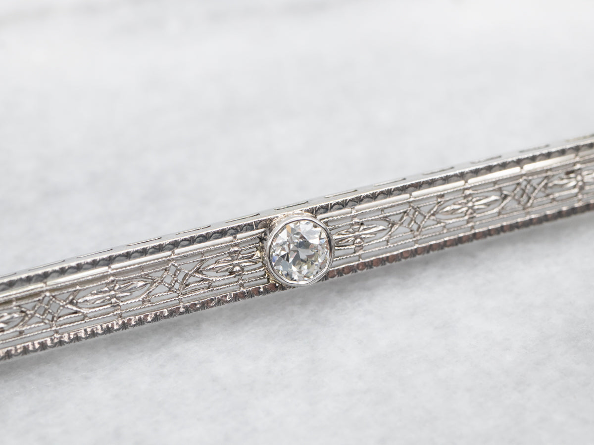 Art Deco European Cut Diamond Filigree Brooch