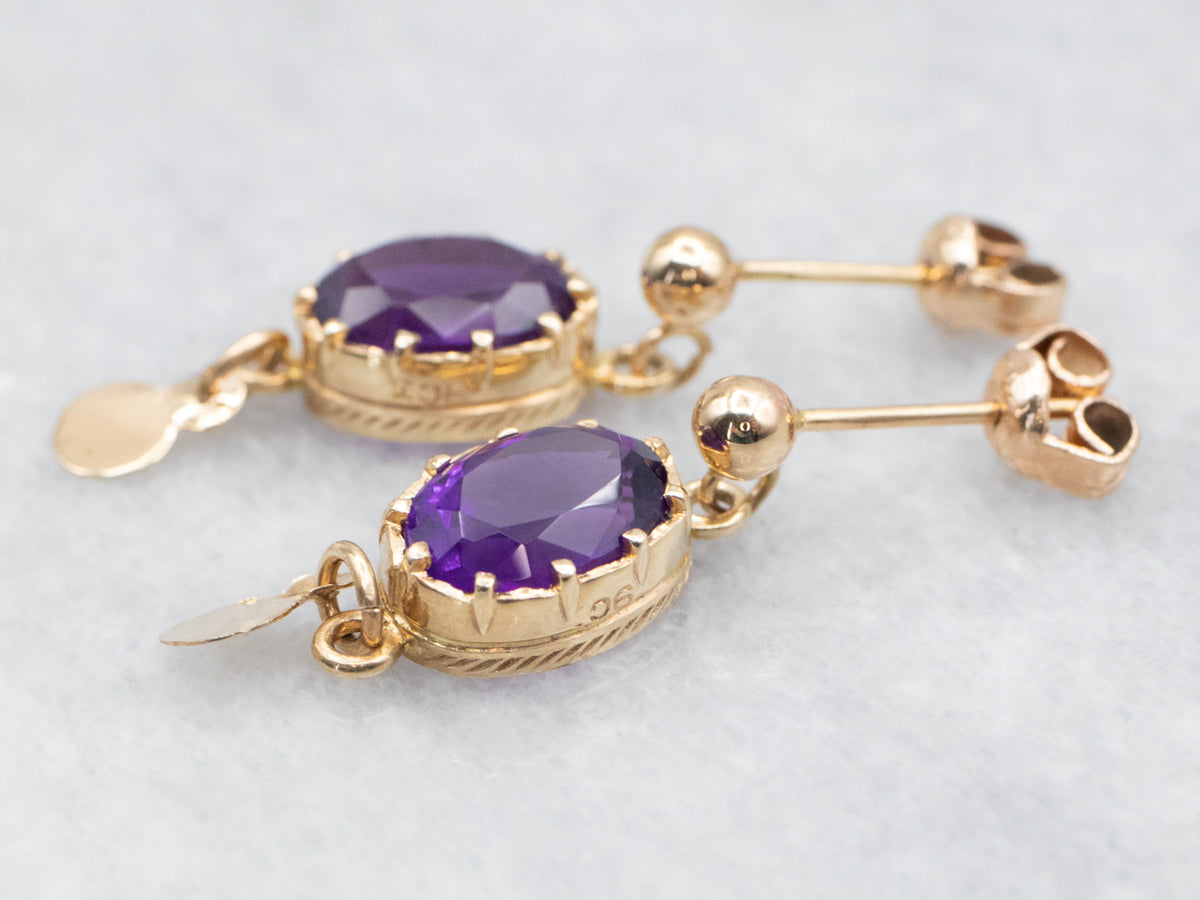 Amethyst Drop Earrings with Gold Tassels