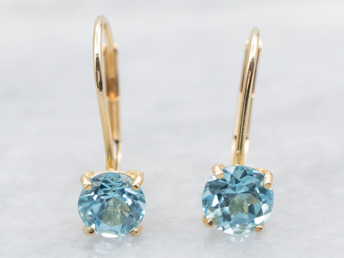 Simple Gold Blue Topaz Gemstone Earrings