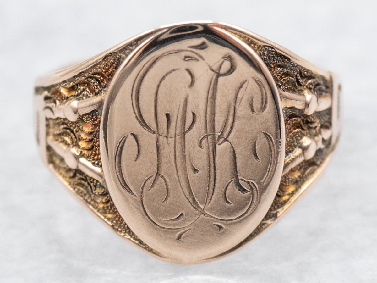 Victorian Rose Gold "AK" Engraved Signet Ring