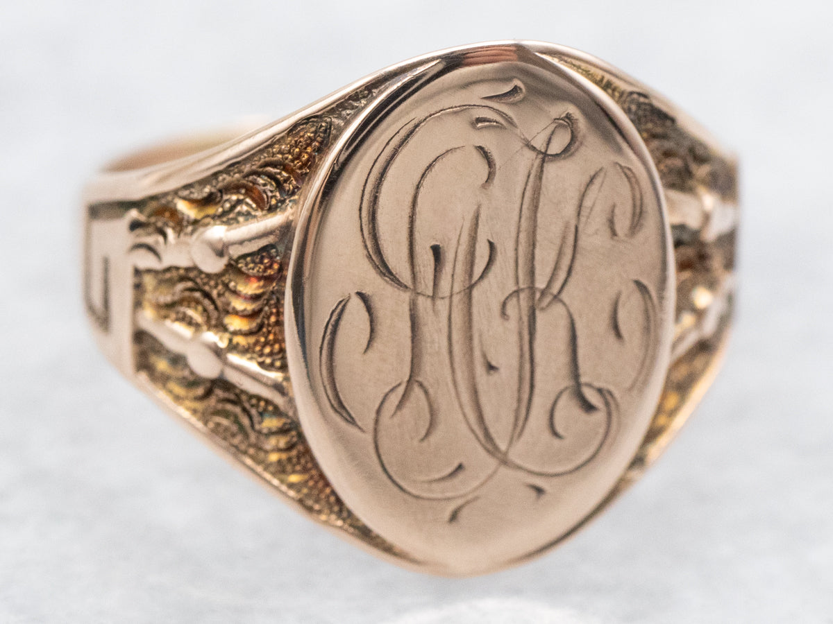 Victorian Rose Gold "AK" Engraved Signet Ring