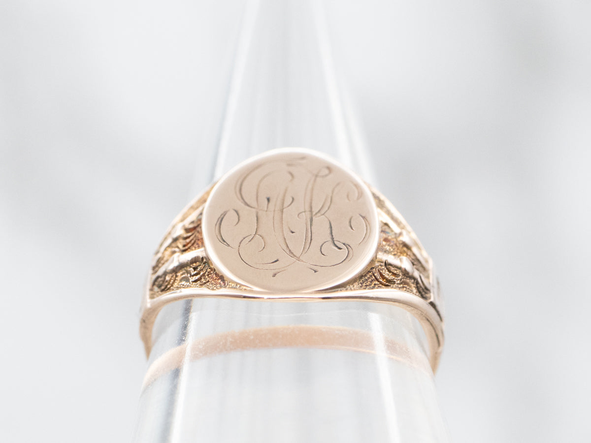 Victorian Rose Gold "AK" Engraved Signet Ring