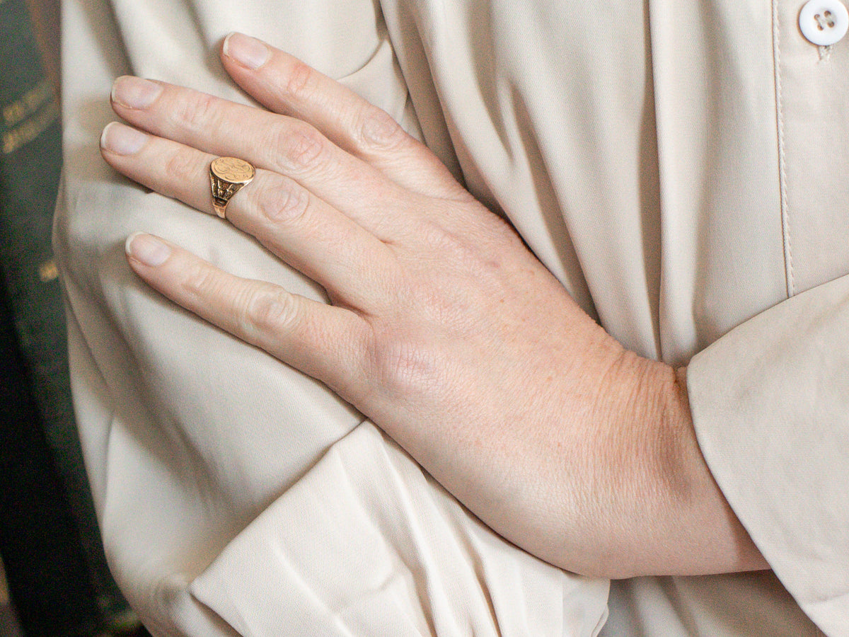 Victorian Rose Gold "AK" Engraved Signet Ring