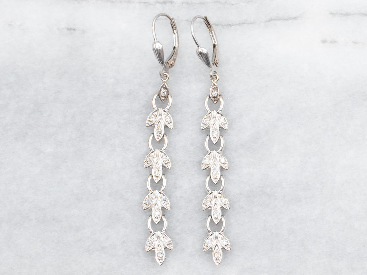 Long Botanical Gold Diamond Drop Earrings