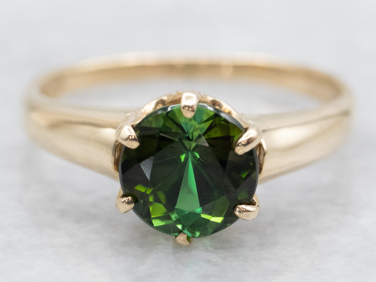 Vintage Gold Green Tourmaline Solitaire Ring